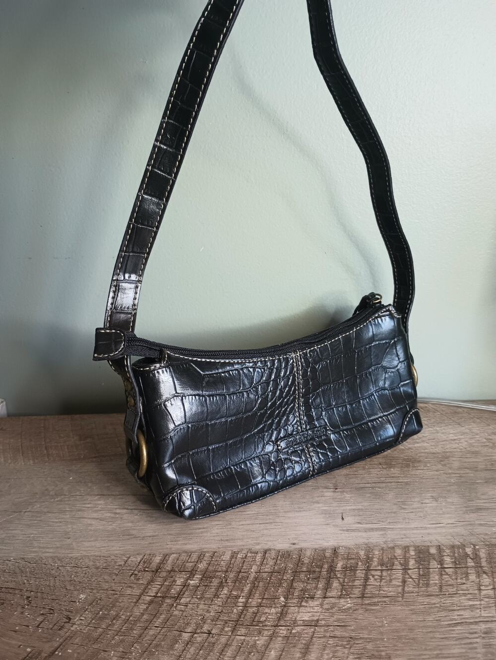 Vtg Nine & Company Y2K Mini Croc Shoulder Bag Baguette O Ring Classic City 90s